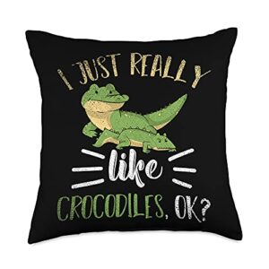 crocodile animal gift funny alligator i just really like ok crocodile throw pillow, 18x18, multicolor