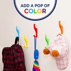 Toughook Heavy Duty Hooks for Hanging Coats, Jackets, Backpacks, Baseball Hats - Wall Mounted Rainbow Color Hangers for Kids, Perfect Hook for Classrooms, Bathroom Robes and Towels | Mini Hook 5-Pack