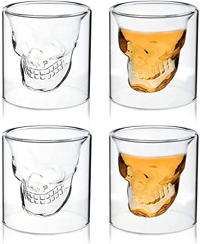 Skull Shot Glass for Whiskey, Vodka, and Cocktail. Spooky 2 Piece Set for Liquor. Best Gift Accessories for Drinking.