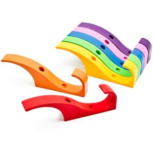 toughook heavy duty hooks for hanging coats, jackets, backpacks, baseball hats - wall mounted rainbow color hangers for kids, perfect hook for classrooms, bathroom robes & towels | xl hook 7-pack
