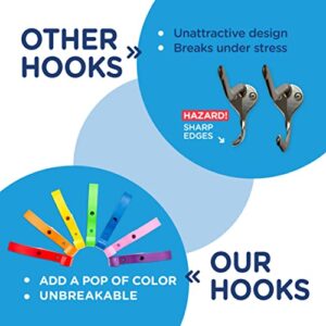 Toughook Heavy Duty Hooks for Hanging Coats, Jackets, Backpacks, Baseball Hats - Wall Mounted Rainbow Color Hangers for Kids, Perfect Hook for Classrooms, Bathroom Robes & Towels | XL Hook 7-Pack