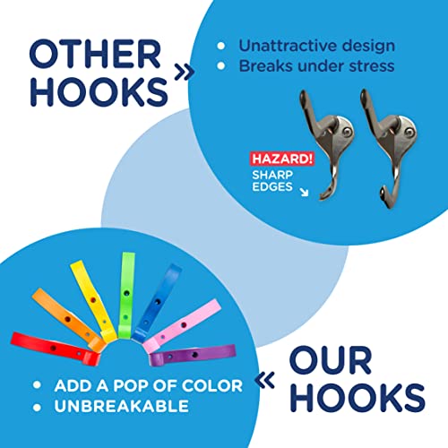 Toughook Heavy Duty Hooks for Hanging Coats, Jackets, Backpacks, Baseball Hats - Wall Mounted Rainbow Color Hangers for Kids, Perfect Hook for Classrooms, Bathroom Robes & Towels | XL Hook 7-Pack