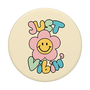 Happy Face Aesthetic Just Vibin’ Vibing Indie Aesthetic PopSockets Swappable PopGrip