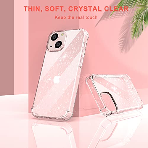KSWOUS Sparkly Glitter Clear Case for iPhone 13 Mini 5.4 Inch with Screen Protector[2 Pack] + Camera Lens Protector[2 Pack], Soft Protective Case for Women Girls Cute Shockproof Cover(Glitter)