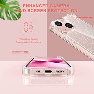 KSWOUS Sparkly Glitter Clear Case for iPhone 13 Mini 5.4 Inch with Screen Protector[2 Pack] + Camera Lens Protector[2 Pack], Soft Protective Case for Women Girls Cute Shockproof Cover(Glitter)