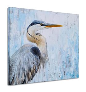 sygallerier heron canvas wall art with textured - modern bird paintings in teal and grey color - abstract cormorant pictures for living room bedroom bathroom decor