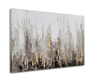sygallerier abstract city canvas wall art with gold foil - hand painted modern oil paintings - black grey and white pictures for living room bedroom bathroom decor