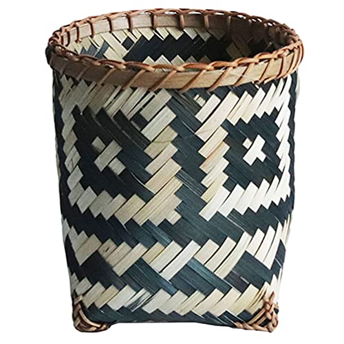 jojofuny Woven Basket Trash Can Round Rattan Waste Basket Planter Woven Storage Baskets Wicker Wastebasket Garbage Container Bin for Bathroom Bedroom Home Office