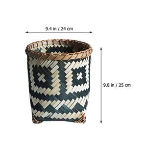 jojofuny Woven Basket Trash Can Round Rattan Waste Basket Planter Woven Storage Baskets Wicker Wastebasket Garbage Container Bin for Bathroom Bedroom Home Office