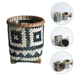 jojofuny Woven Basket Trash Can Round Rattan Waste Basket Planter Woven Storage Baskets Wicker Wastebasket Garbage Container Bin for Bathroom Bedroom Home Office