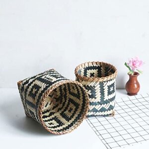 jojofuny Woven Basket Trash Can Round Rattan Waste Basket Planter Woven Storage Baskets Wicker Wastebasket Garbage Container Bin for Bathroom Bedroom Home Office