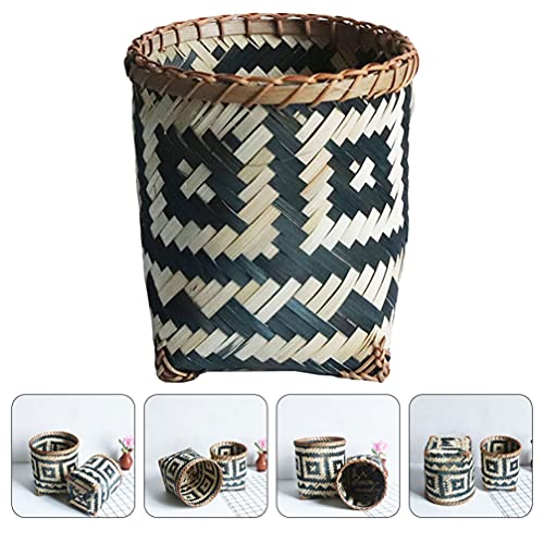 jojofuny Woven Basket Trash Can Round Rattan Waste Basket Planter Woven Storage Baskets Wicker Wastebasket Garbage Container Bin for Bathroom Bedroom Home Office