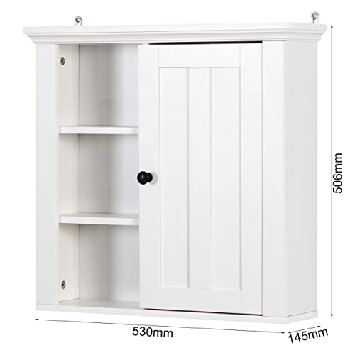 Bathroom Medicine Cabinet, Wall Mounted Storage Cabinet with Adjustable Shelf and 3 Open Compartments, Wooden Medicine Cabinet Storage Organizer for Bathroom - L20.9 x W5.7 x H20.1 Inch - White