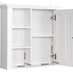 Bathroom Medicine Cabinet, Wall Mounted Storage Cabinet with Adjustable Shelf and 3 Open Compartments, Wooden Medicine Cabinet Storage Organizer for Bathroom - L20.9 x W5.7 x H20.1 Inch - White