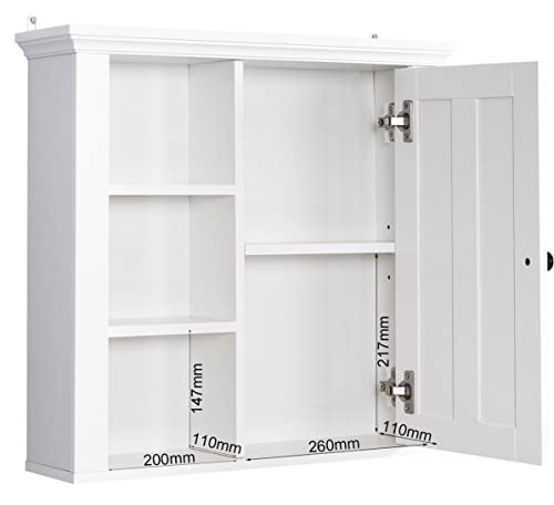 Bathroom Medicine Cabinet, Wall Mounted Storage Cabinet with Adjustable Shelf and 3 Open Compartments, Wooden Medicine Cabinet Storage Organizer for Bathroom - L20.9 x W5.7 x H20.1 Inch - White