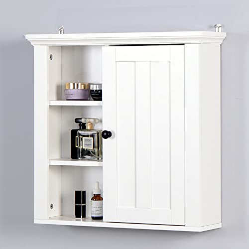 Bathroom Medicine Cabinet, Wall Mounted Storage Cabinet with Adjustable Shelf and 3 Open Compartments, Wooden Medicine Cabinet Storage Organizer for Bathroom - L20.9 x W5.7 x H20.1 Inch - White