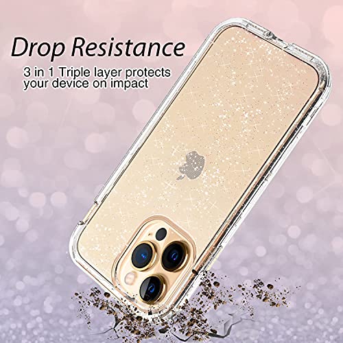 Coolwee Crystal Glitter Full Protective Case Compatible iPhone 13 Pro Max Heavy Duty Hybrid 3 in 1 Rugged Shockproof Women Girls Transparent Compatible Apple iPhone 13 Pro Max 6.7 inch Clear Sparkle