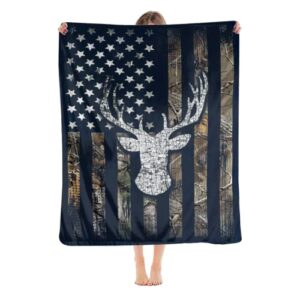 american flag with deer throw blanket warm ultra-soft micro fleece blanket for bed couch living room