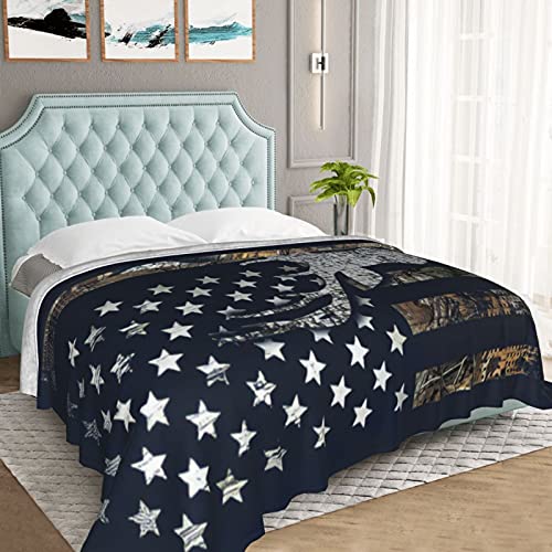 American Flag with Deer Throw Blanket Warm Ultra-Soft Micro Fleece Blanket for Bed Couch Living Room