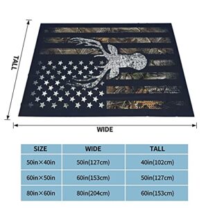 American Flag with Deer Throw Blanket Warm Ultra-Soft Micro Fleece Blanket for Bed Couch Living Room