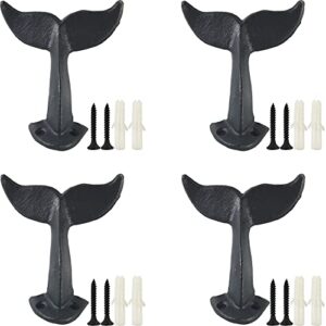 yoohua 4pcs cast iron whale tail wall hooks with mounting screws,black