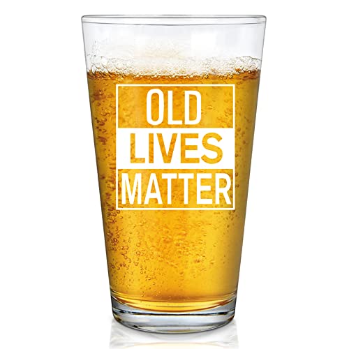 Waipfaru Old Lives Matter Beer Glass, Funny Pint Glasses for Christmas Father’ s Day Birthday Retirement, Unique Gag Gifts for Dad Papa Grandpa Senior Citizen Men, 15Oz