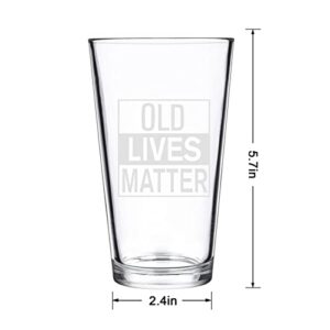 Waipfaru Old Lives Matter Beer Glass, Funny Pint Glasses for Christmas Father’ s Day Birthday Retirement, Unique Gag Gifts for Dad Papa Grandpa Senior Citizen Men, 15Oz