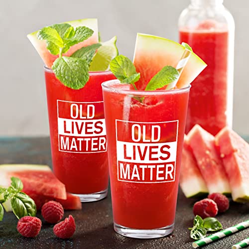Waipfaru Old Lives Matter Beer Glass, Funny Pint Glasses for Christmas Father’ s Day Birthday Retirement, Unique Gag Gifts for Dad Papa Grandpa Senior Citizen Men, 15Oz