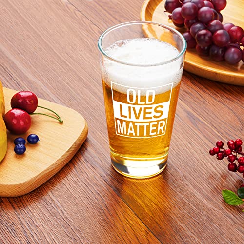 Waipfaru Old Lives Matter Beer Glass, Funny Pint Glasses for Christmas Father’ s Day Birthday Retirement, Unique Gag Gifts for Dad Papa Grandpa Senior Citizen Men, 15Oz