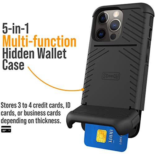 Scooch iPhone 13 Pro Case with Card Holder [Wingmate] iPhone 13 Pro Wallet Case with Card Kickstand [Slim & Minimal] 10-Foot Drop Protection, Magnetic Back for Car Mounts (Black)