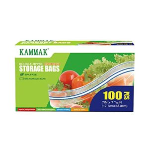 KAMMAK Quart Bags, Food Storage Bags, Reusable Ziplock Bags, Grip, Open, and Close Easily (6.97 7.4 Inch 100 Count)