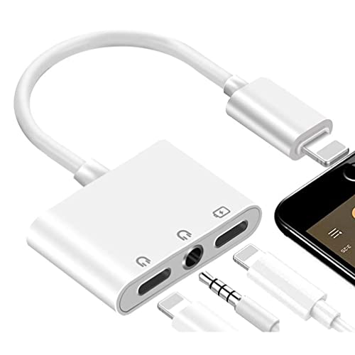 8ware Lightning to Headphone Adapter 3.5mm Jack Headphone Adapter 3 in 1 Earphone and Charging Splitter for iPhone 13/12/11/SE/XS/XR/X/8/7 and iPad