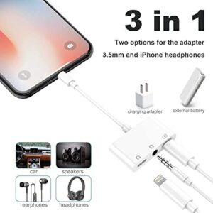 8ware Lightning to Headphone Adapter 3.5mm Jack Headphone Adapter 3 in 1 Earphone and Charging Splitter for iPhone 13/12/11/SE/XS/XR/X/8/7 and iPad