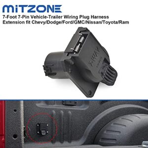 MITZONE 7-Foot 7-Pin Vehicle-Trailer Wiring Plug Harness Extension Compatible with Chevy/Dodge/Ford/GMC/Nissan/Toyota/Ram for Fifth-Wheel and gooseneck Trailers [Truck Bed Extension]