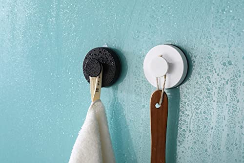 ABTIABGY Powerful Vacuum Suction Cup Hooks Heavy Duty Organizer for Towel, Bathrobe and Loofah - Shower Hooks for Bathroom & Kitchen - Waterproof White (2 Pack)