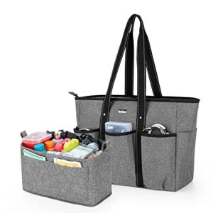 damero nurse tote bags with organizer insert bag, medical supplies bags with laptop sleeve for home care nurse, medical students and more, gray