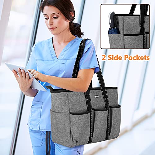 Damero Nurse Tote Bags with Organizer Insert Bag, Medical Supplies Bags with Laptop Sleeve for Home Care Nurse, Medical Students and More, Gray