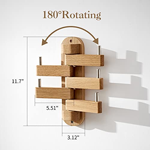 INMAN Coat Hooks for Wall Wooden Hook, Wall Coat Rack Heavy Duty Foldable Wall Hooks for Coat Hat Towel Purse Robes Mudroom Bathroom Entryway (Oak)