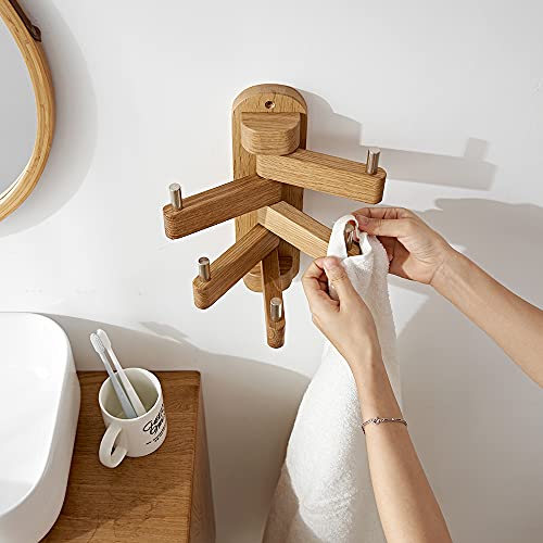 INMAN Coat Hooks for Wall Wooden Hook, Wall Coat Rack Heavy Duty Foldable Wall Hooks for Coat Hat Towel Purse Robes Mudroom Bathroom Entryway (Oak)