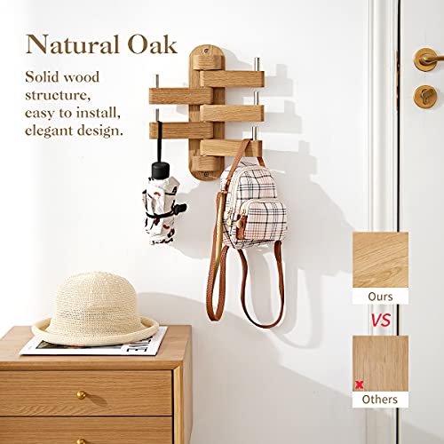 INMAN Coat Hooks for Wall Wooden Hook, Wall Coat Rack Heavy Duty Foldable Wall Hooks for Coat Hat Towel Purse Robes Mudroom Bathroom Entryway (Oak)