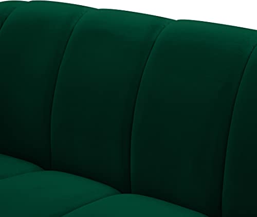 Meridian Furniture Elijah Collection Velvet Upholstered Sofa with Deep Channel Tufting, Green
