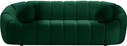 Meridian Furniture Elijah Collection Velvet Upholstered Sofa with Deep Channel Tufting, Green