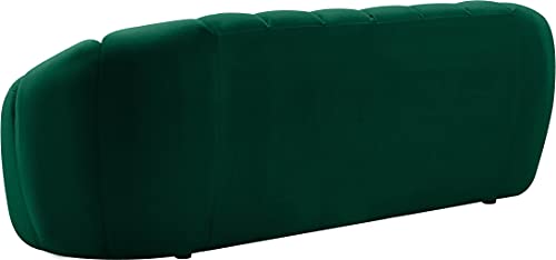 Meridian Furniture Elijah Collection Velvet Upholstered Sofa with Deep Channel Tufting, Green