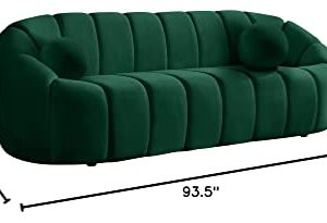 Meridian Furniture Elijah Collection Velvet Upholstered Sofa with Deep Channel Tufting, Green