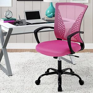 dkeli pink office chair desk chair computer chair ergonomic mid back mesh chair with lumbar support & armrest adjustable height swivel task executive chair for women men adult