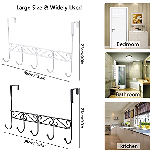 WENLION Over The Door Hook, Over Door Hanger for Coat, Towel, Bag, Robe - 5 Hooks (Black)