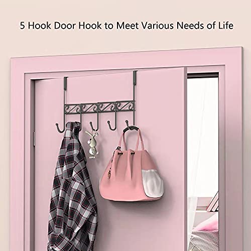 WENLION Over The Door Hook, Over Door Hanger for Coat, Towel, Bag, Robe - 5 Hooks (Black)