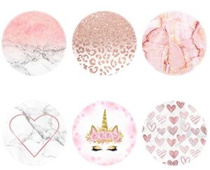 6 pack/expanding phone mount grip holder for cellphone,collapsible stand - blush watercolor ombre pink unicorn white marble heart rose gold leopard