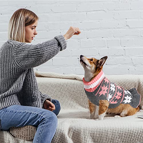 Xuniea 3 Pieces Dog Sweater Dress with Leash Hole Dog Coat Knitwear Vest Turtleneck Pullover Warm Pet Sweater Small Dog Sweater Pet Clothes Sweater for Puppy Cat Dog (Gray, Pink, Red, Medium, Small)