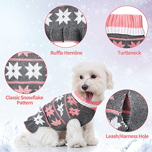 Xuniea 3 Pieces Dog Sweater Dress with Leash Hole Dog Coat Knitwear Vest Turtleneck Pullover Warm Pet Sweater Small Dog Sweater Pet Clothes Sweater for Puppy Cat Dog (Gray, Pink, Red, Medium, Small)
